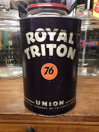 Htf Vintage Union 76 Royal Triton 5 Quart Metal Oil Can Sign Standard Esso Shell