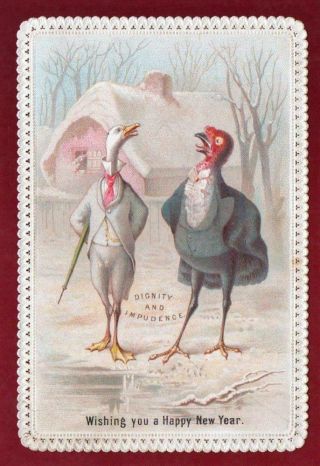 Victorian Goodall Goose & Turkey Alfred Crowquill Christmas Greeting Card