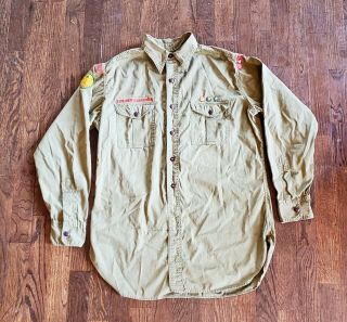 Vintage Boy Scout Uniform Shirt Mens Medium Green Patched 50s Palo Alto Explorer