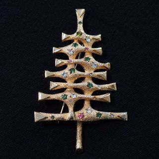 Vintage Modernist Mylu Christmas Xmas Tree Pin Brooch Mod Holiday X11