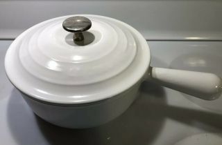 20 White Le Creuset 2 Quart Cast Iron Vintage Hollow Knob Sauce Pan With Lid