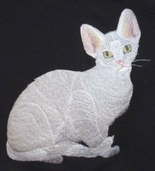Embroidered Ladies Short - Sleeved T - Shirt - Devon Rex Cat C7919