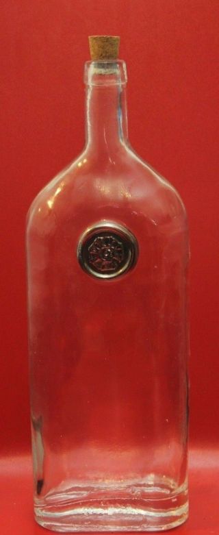 Unique Vintage Clear Hand Blown Glass Liquor Bottle Cork Medallion Pontil 13.  5 "