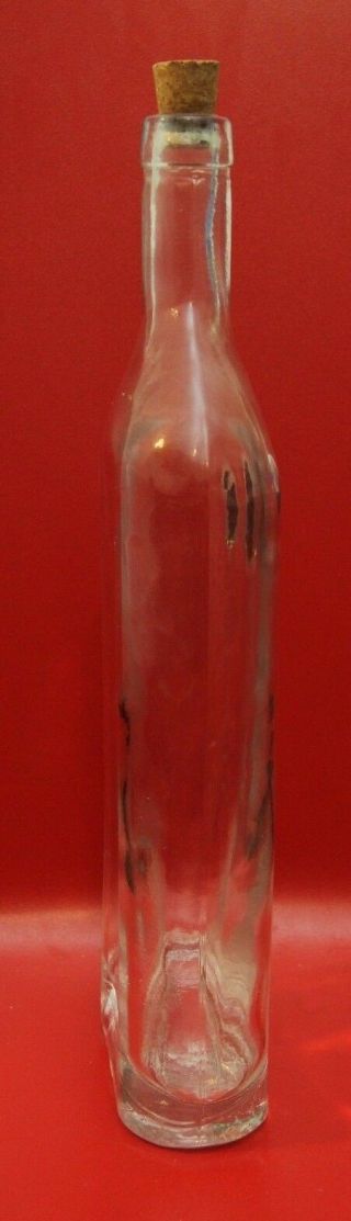 Unique Vintage Clear Hand Blown Glass Liquor Bottle Cork Medallion Pontil 13.  5 