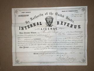 1864 Internal Revenue Service Licence - Philadelphia - Lawyer Franklin Taylor