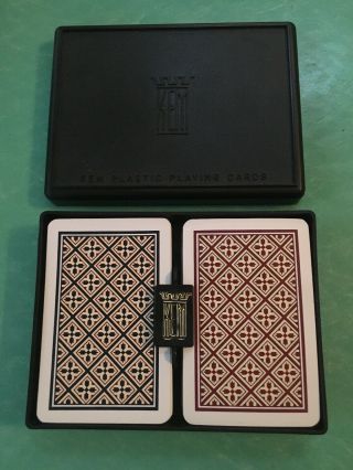 Vinyage Kem Plastic Playing Cards 2 Decks In Hard Plastic Box Diamond Design Euc