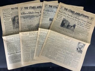 4 Vintage 1944 - 45 Stars & Stripes Newspapers Paris Ed Allies Driving Into France