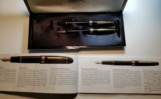 Set Of 2 Ball Point Model 164 & Roller Pen Mont Blanc Meisterstuck In Case W/ink