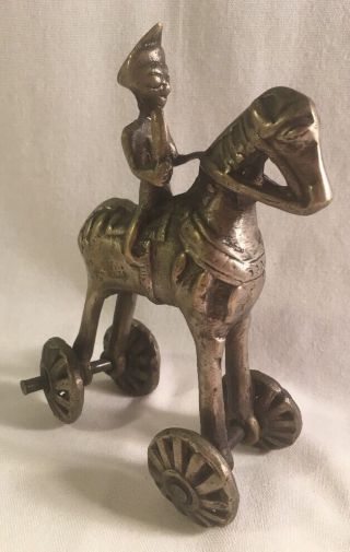 Antique India Silverplate Brass Large Temple Toy Soldier Horse Indian