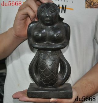 Hongshan Culture Meteorite Iron (black Magnet) Fish People Mermaid Belle Statue