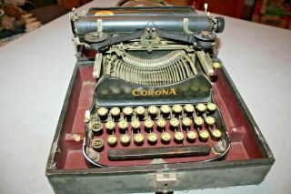 Antique C1917 Corona Model 3 Portable Folding Typewriter W/case Black Enamel