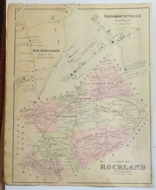 1876 Hand - Colored Map Of Rockland Township,  Berks County,  Pa,  Roads,  Owners