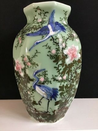 Large Chinese Porcelain Celadon Glaze Hand - Painted Vase