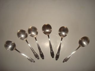 Vintage Set Of 6 1920 Heirloom Plate Oneida Silverplate Adelphi Soup Spoons