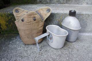 Wwii Vintage Us Army Canteen,  Pouch,  Cup - Gp&f Co - 1945 Agm Co.  1944 Military
