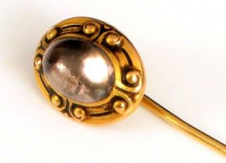 Vintage 14k Yellow Gold Hat Stick Pin With Large Pink Glass Stone Bold Swirls