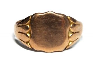 Vintage 375 9ct Rose Gold Decorative Signet Shield Design Ring,  V.  5,  4.  92g - B84