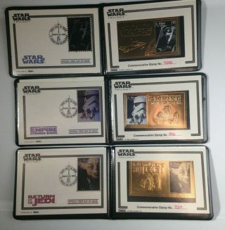 Set Of 3 Star Wars Trilogy 1995 Gold Stamps In Wallets Lucasfilm