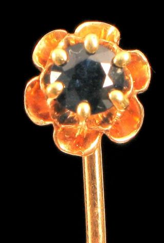 Vintage 14k Yellow Gold Hat Stick Pin With Flower Design Large Blue Sapphire