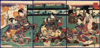 Japanese Woodblock Print By Kunisada (triptych)