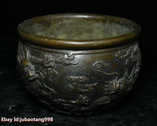 Old Chinese Bronze Two Dragon Statue incense burner censer incensory 3