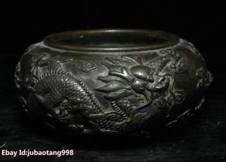 Old Chinese Folk Bronze Two Dragon Lucky Statue Incense Burner Censer Incensory
