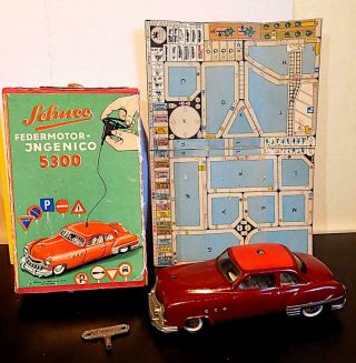 Vintage Tinplate Clockwork Schuco Ingenico 5300 Car,  Us - Zone Germany,  Afipb