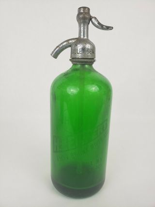 Vintage Green Glass Seltzer Bottle H Lempert Bronx River Ave Ny