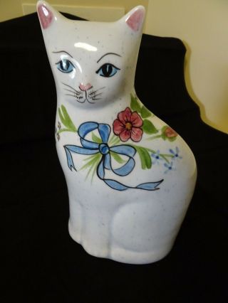 N.  S.  Gustin Pottery Cat Figurine - 9 " - Made In Usa - Hand Painted - Padded Base - 3 Lbs.