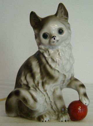 Lovely Art Deco Porcelain Perfume Lamp Cat With Ball Signed Ehz ?