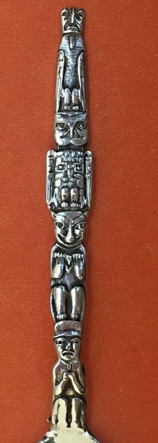 Northwest Coast Figural Alaska Indian Totem Pole Sterling Silver Souvenir Spoon