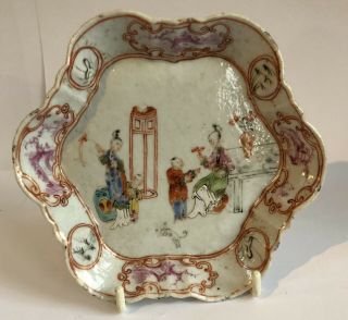 Chinese 18th C Qianlong Famille Rose Teapot Stand Puce Landscape Cartouches