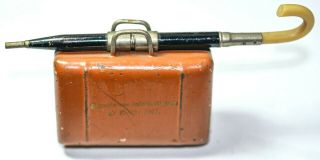 Antique Traveller Inkwell & Dip Pen W/ " Bag & Umbrella " Design,  1890 (x4982)