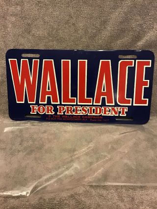 Rare George Wallace For President License Plate