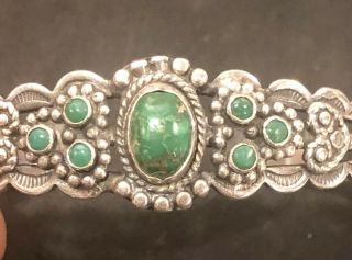 Vintage Fred Harvey Era Sterling Silver Green Turquoise Arrow Cuff Bracelet