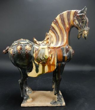 Chinese Sancai Glazed Tang Horse Statue 17 Inches