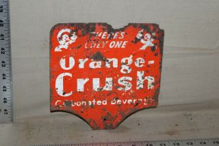 Scarce 1930s Drink Orange Crush 2 - Sided Metal Sign With Crushy Bottle Gas Oil 66
