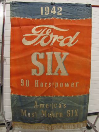 Vintage 1942 Ford Six Dealership Showroom Banner Sign Flag Old 90 Horse