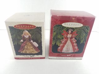 Holiday Keepsake Barbie Ornaments 4 1996 And 5 1997 Collectors Series Hallmark