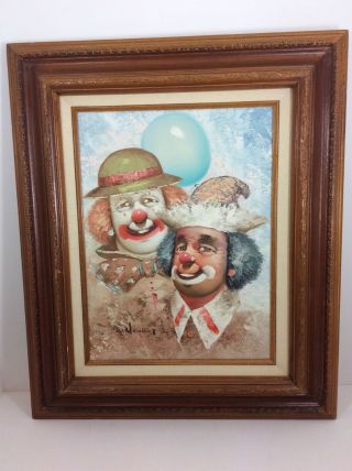 Vintage W.  Moninet Circus Clown Portrait Oil Painting - Signed