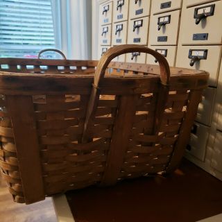 Antique Woven Split Splint Oak Laundry Wood Gathering Basket Weaved 3