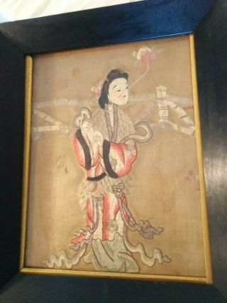 Pair Antique Framed Chinese Silk Embroidery Picture women textile 3