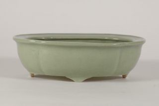 Japan Japanese Pottery Celadon Green Jardiniere Signed On Base Ca.  20th Century