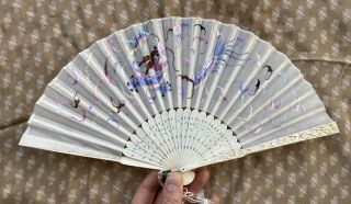 antique Chinese late 19th.  century silk fan 3