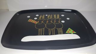 Vintage Couroc Of Monterey Inlaid Serving Tray Three Christmas Reindeers Trees