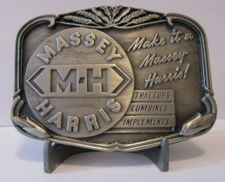 Massey Harris Mh Logo Tractor Combine Pewter Belt Buckle 1986 Ltd Ed 475/5000