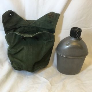 Us Military Authentic Ww2 1944 World War Ii Metal Canteen And Canvas Cover.