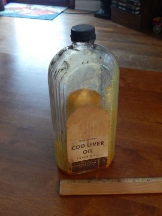 Montgomery Ward Co.  [chicago,  Ill.  ] Large Art Deco Glass Bottle Cod Liver Oil
