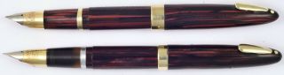 Two Sheaffer Lifetime Tuckaway 1940s Fountain Pens In Carmine Red Pearl