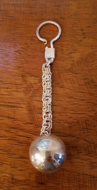Vintage Silver Plate Chime Ball Mexican Bola Ball With Chain And Key Ring